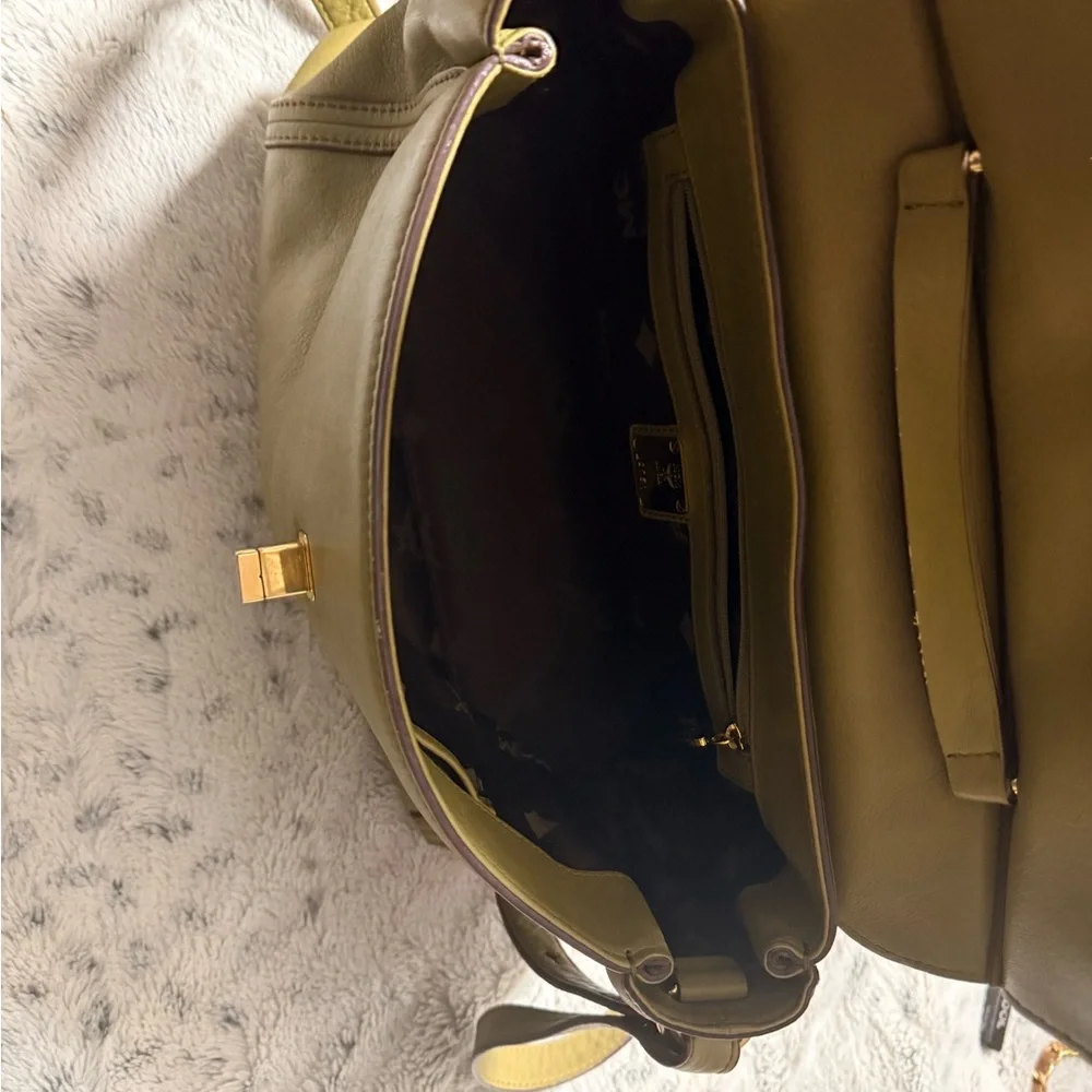 MCM Olive Leather Briefcase with Gold Accents